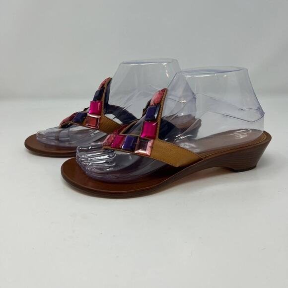 Cole Haan Women's Heeled Flip Flop Leather Sandals Size 7.5B Crystals - Picture 5 of 13